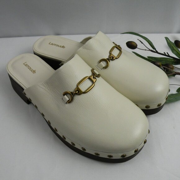 $320 Larroude Zuzi Bit Mule CLOG Ivory SLIP ON GOLDTONE HARDWARE 10 - Picture 3 of 8